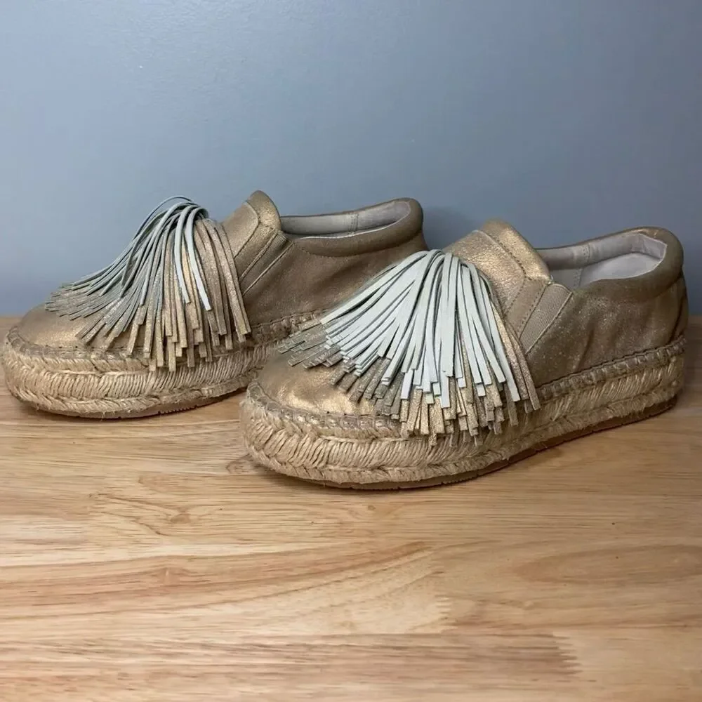 J Slides Raoul Espadrilles Pompom Accent Metallic Leather Sneaker Women’s Size 6